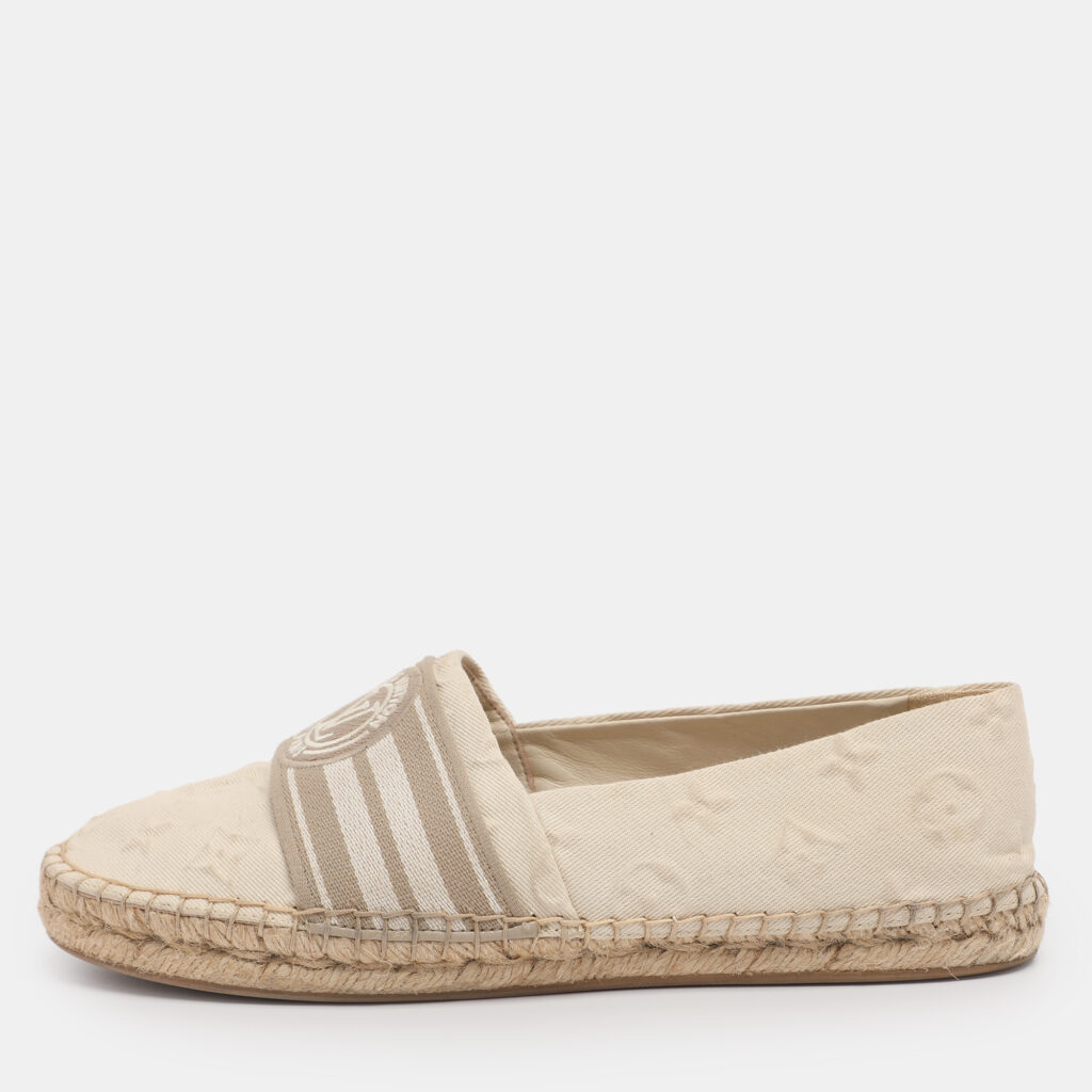 Louis Vuitton Light Beige Jacquard Espadrille Flats Size 38.5