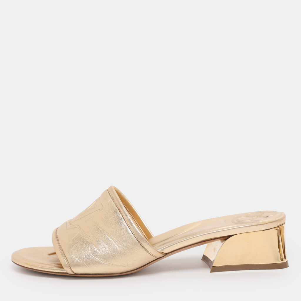 Louis Vuitton Gold Leather Magnetic Mules Size 40