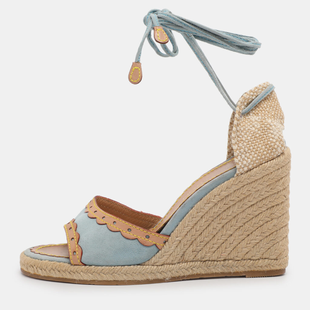Louis Vuitton Multicolor Jute and Suede Wedge Espadrilles Sandals Size 39 Louis Vuitton Multicolor Jute and Suede Wedge Espadrilles Sandals Size 39