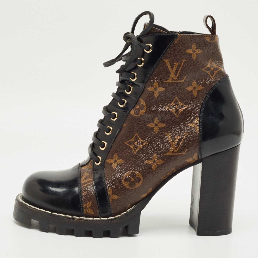 Louis Vuitton Brown/Black Monogram Canvas and Patent Leather Star Trail Ankle Boot Size 38.5