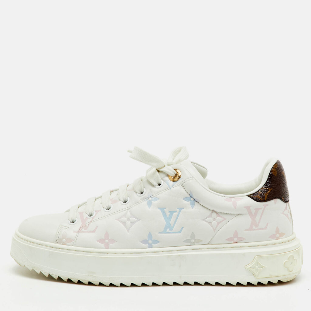 Louis Vuitton White Monogram Leather Time Out Sneakers Size 39