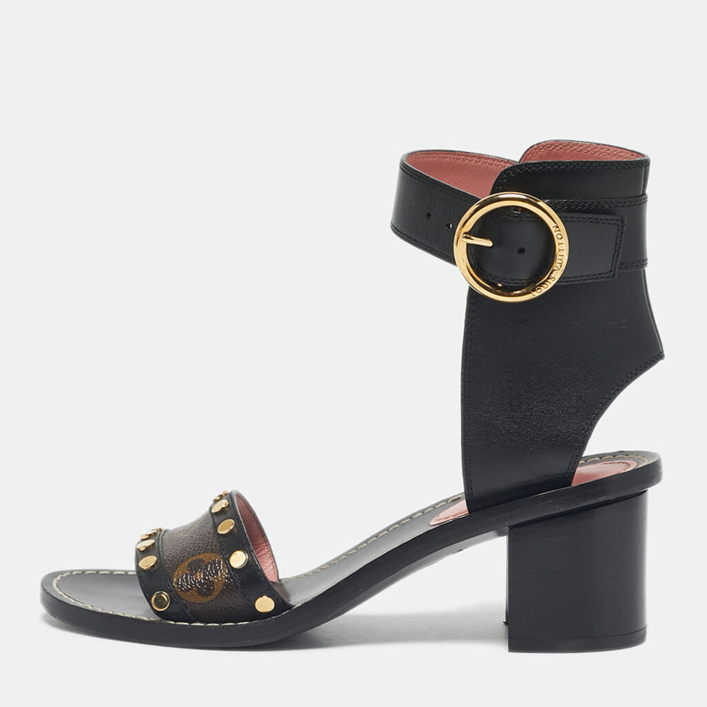Louis Vuitton Black/Brown Monogram Canvas and Leather Passenger Ankle Strap Sandals Size 36
