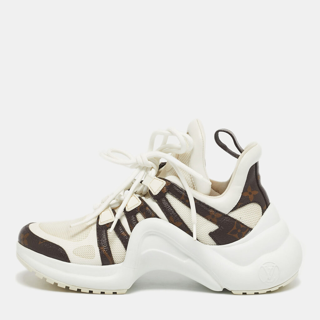 Louis Vuitton White Mesh and Monogram Canvas Archlight Sneakers Size 37