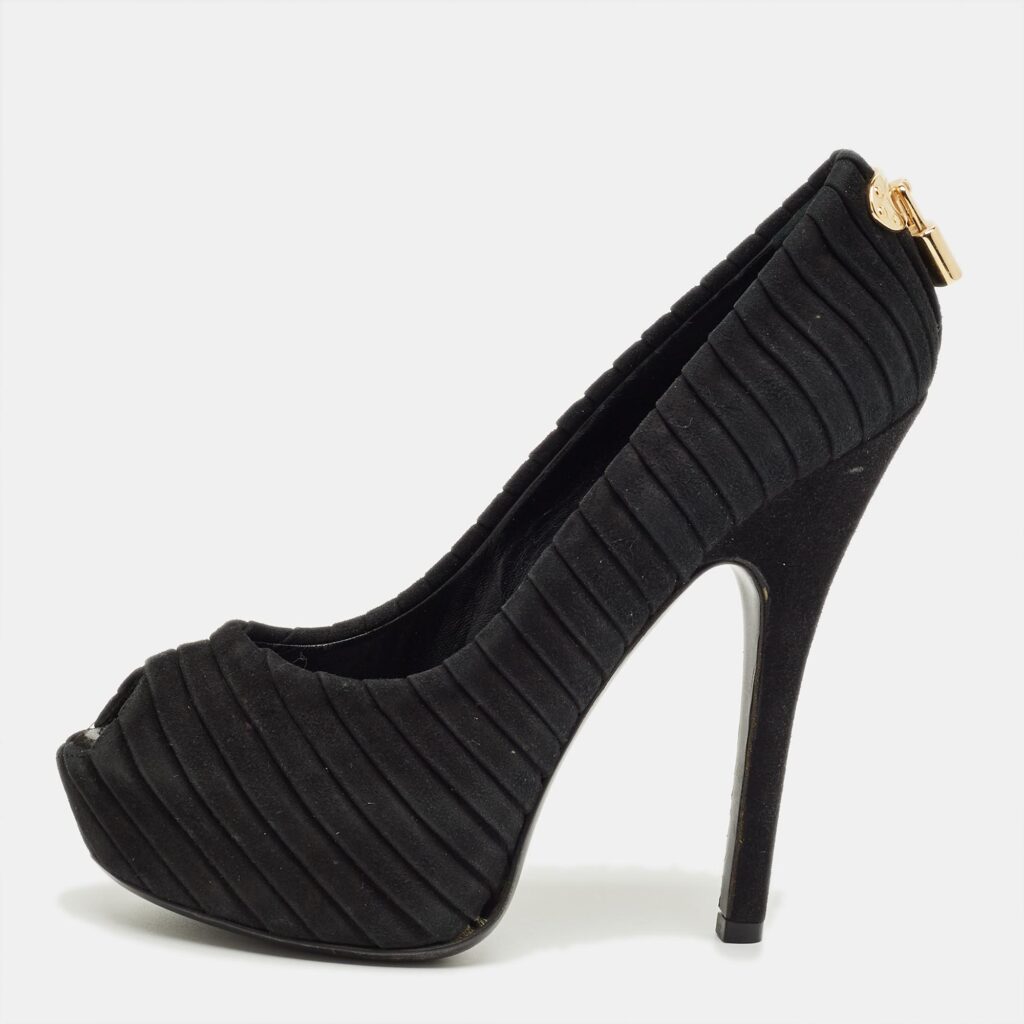 Louis Vuitton Black Suede Oh Really! Peep Toe Pumps Size 36.5