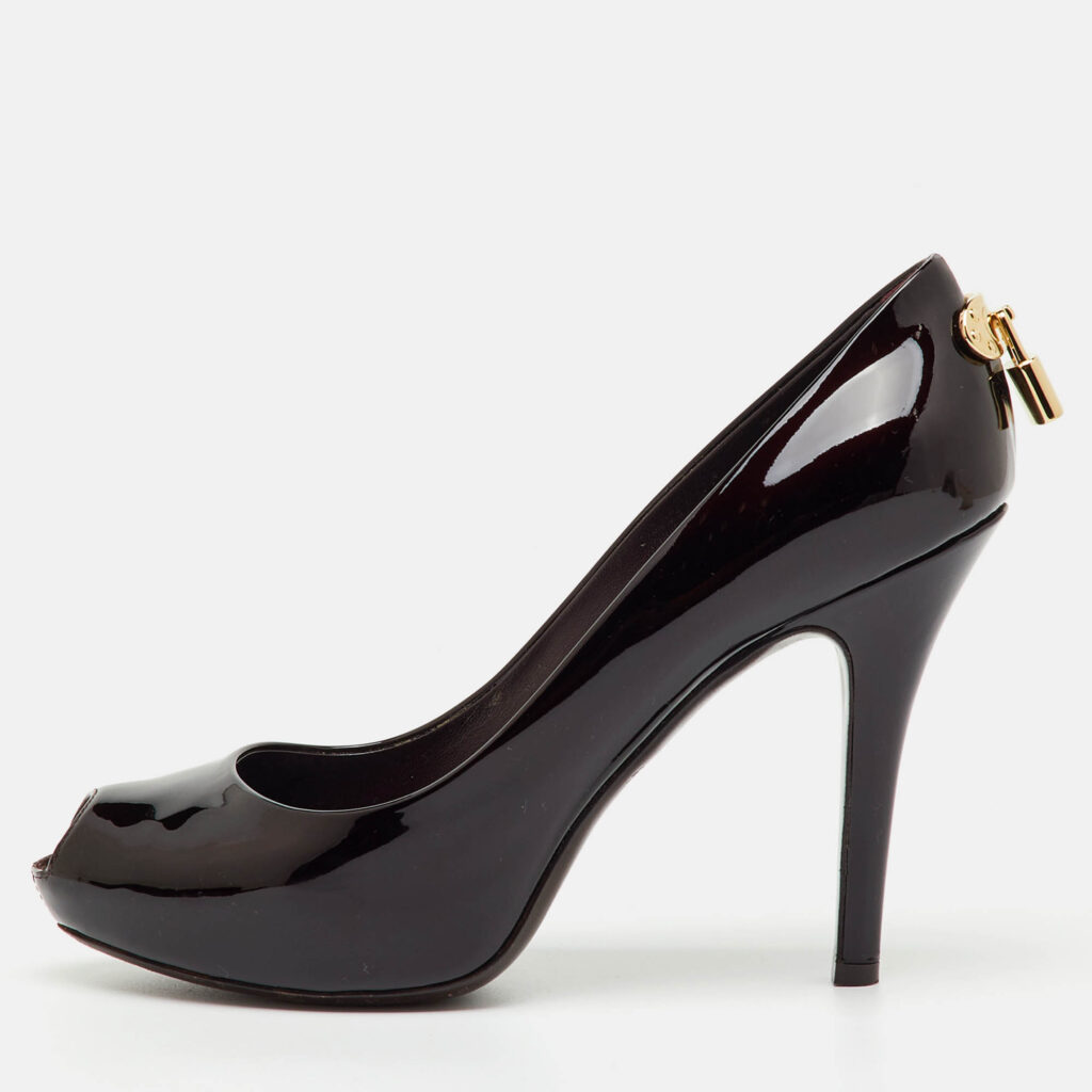 Louis Vuitton Dark Brown Patent Leather Oh Really! Peep Toe Platform Pumps Size 37.5 Louis Vuitton Dark Brown Patent Leather Oh Really! Peep Toe Platform Pumps Size 37.5