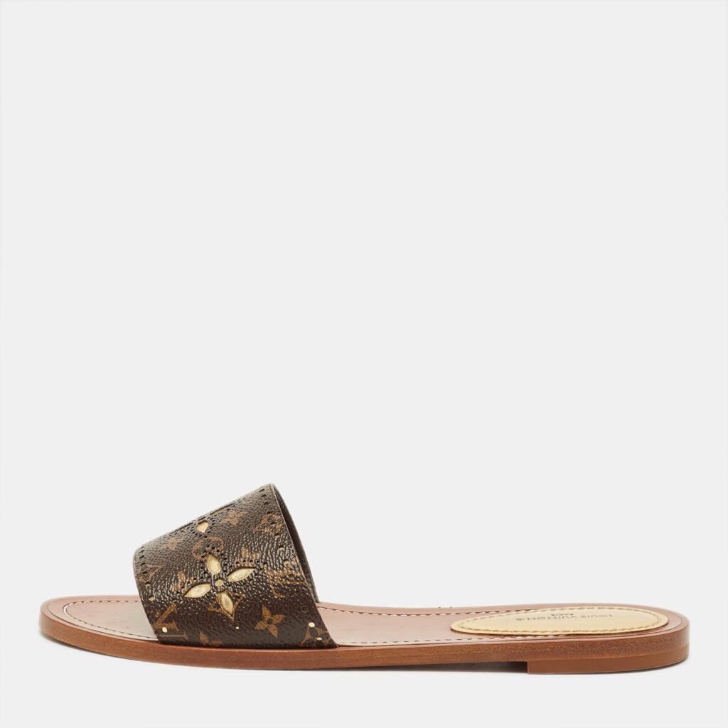 Louis Vuitton Monogram Canvas Lock It Flat Slides Size 38 Louis Vuitton Monogram Canvas Lock It Flat Slides Size 38