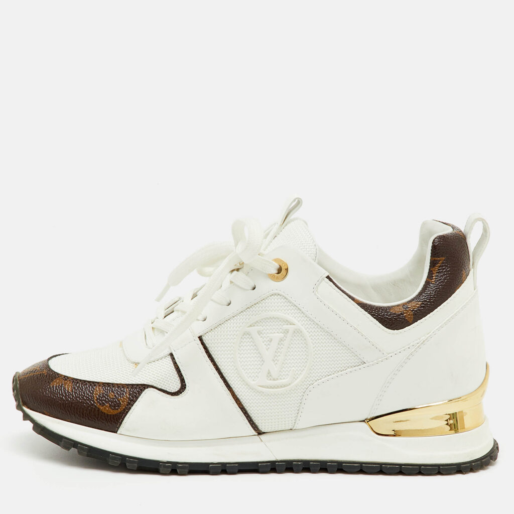 Louis Vuitton White Leather, Mesh and Monogram Canvas Run Away Sneakers Size 37.5 Louis Vuitton White Leather, Mesh and Monogram Canvas Run Away Sneakers Size 37.5