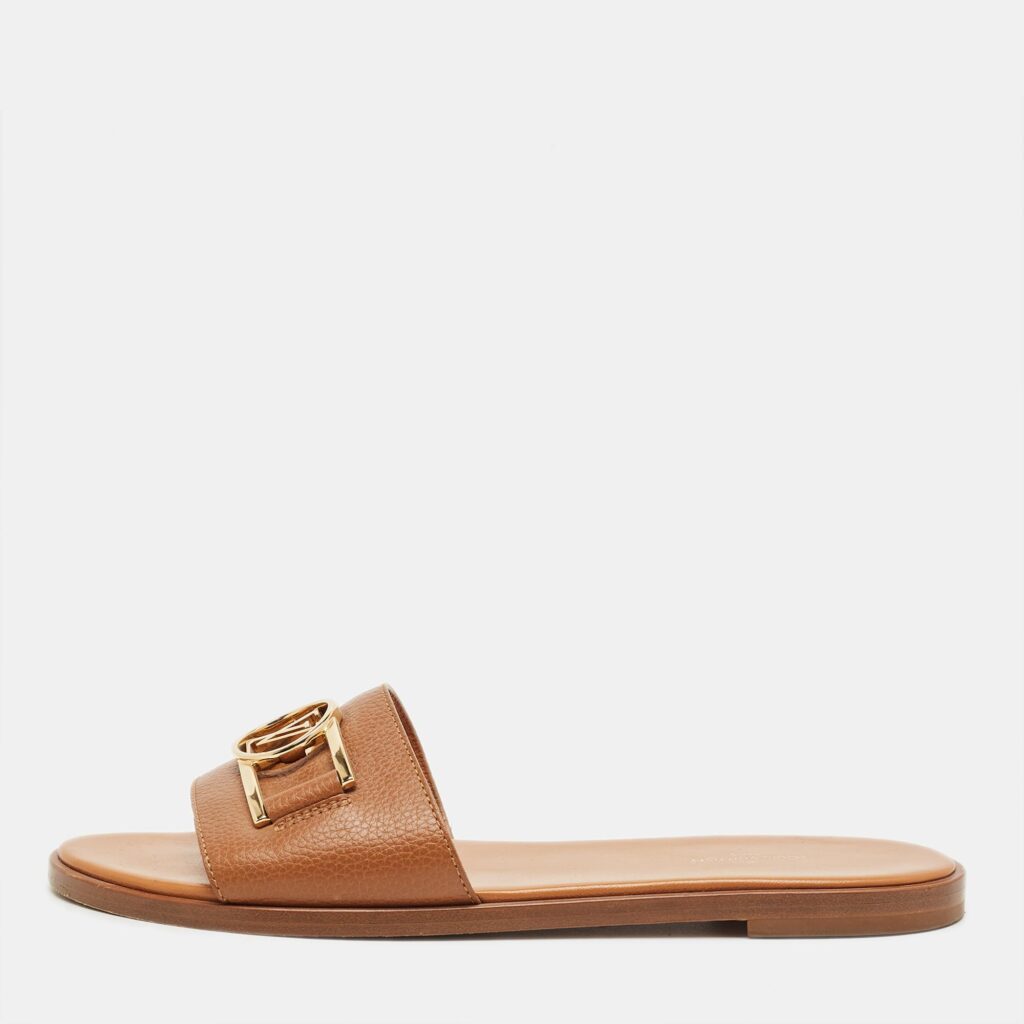 Louis Vuitton Brown Leather Lock It Flat Sandals Size 39