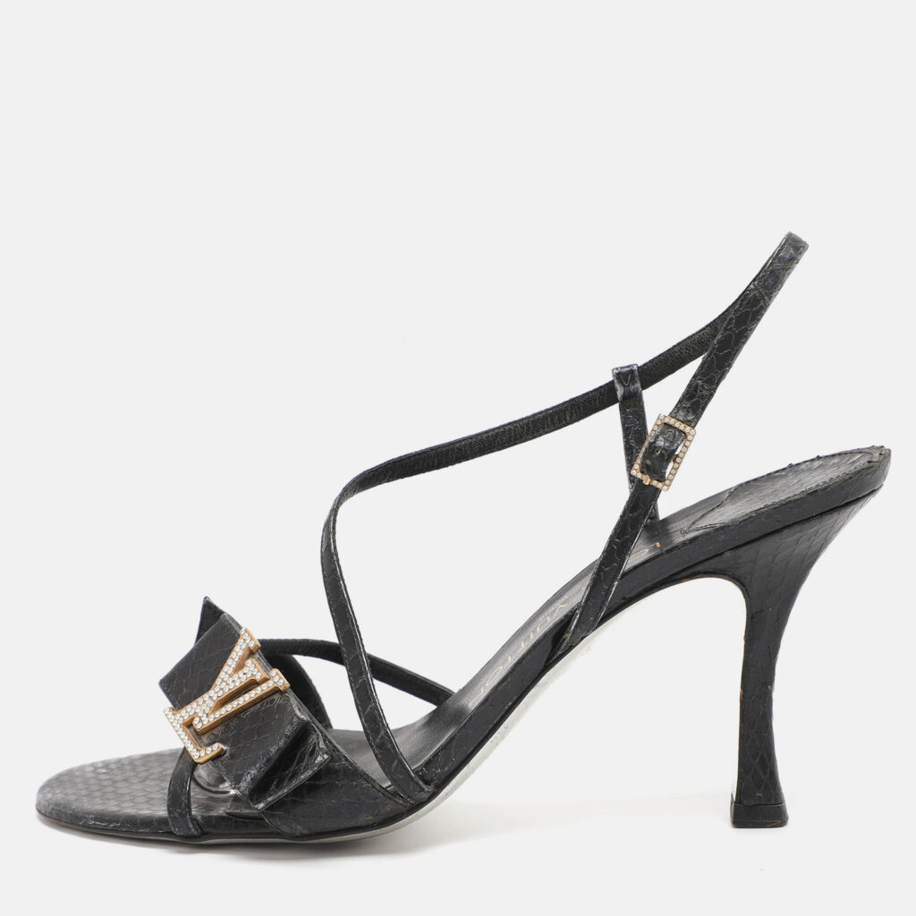 Louis Vuitton Navy Blue Python Leather Slingback Sandals Size 38 Louis Vuitton Navy Blue Python Leather Slingback Sandals Size 38