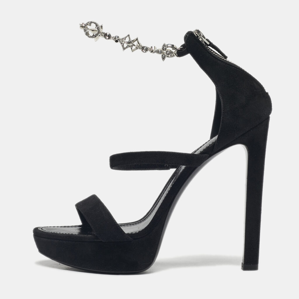 Louis Vuitton Black Suede Ankle Strap Platform Sandals Size 38