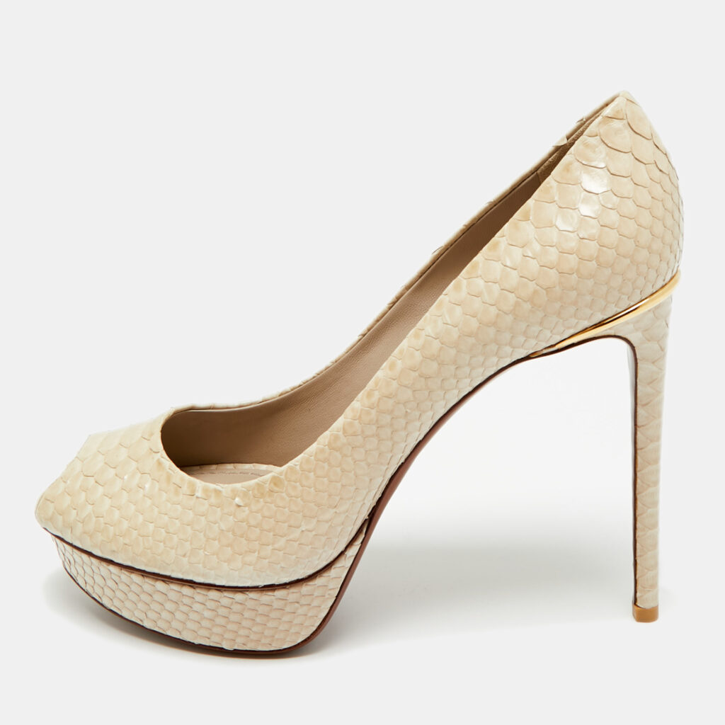 Louis Vuitton Cream Python Leather Miss Peep Toe Pumps Size 40 Louis Vuitton Cream Python Leather Miss Peep Toe Pumps Size 40