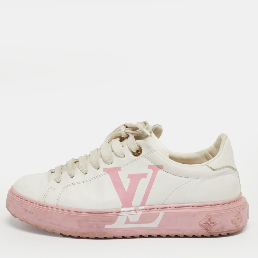 Louis Vuitton White/Pink Leather Time Out Low Top Sneakers Size 39