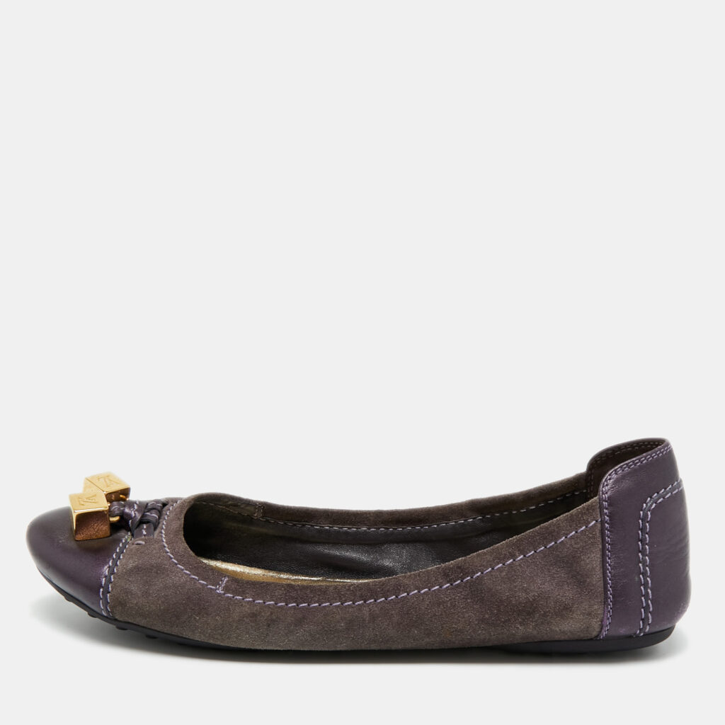 Louis Vuitton Grey/Purple Suede and Metallic Leather Scrunch Ballet Flats Size 39 Louis Vuitton Grey/Purple Suede and Metallic Leather Scrunch Ballet Flats Size 39