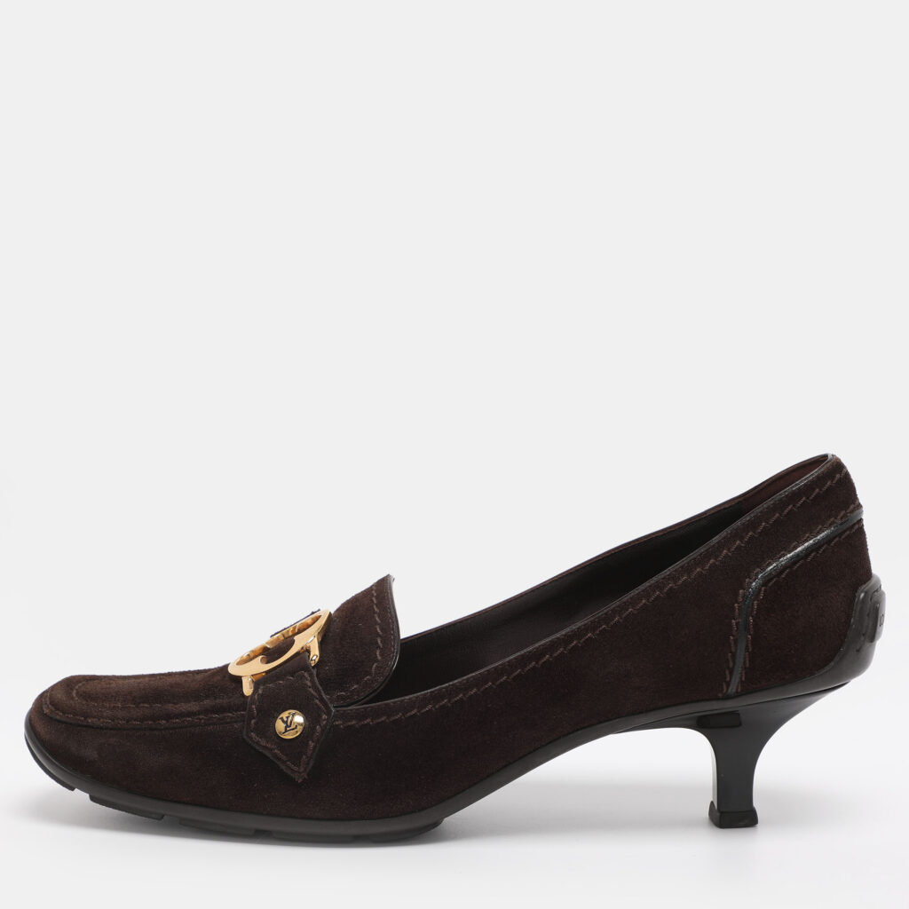 Louis Vuitton Brown Suede Leather Loafer Pumps Size 39