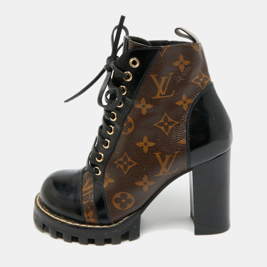 Louis Vuitton Brown/Black Monogram Canvas and Patent Leather Star Trail Ankle Boot Size 36