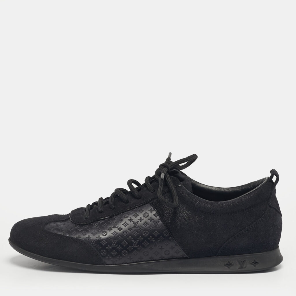 luxury-women-louis-vuitton-used-shoes-p1244446-010-1.jpg Louis Vuitton Black Monogram Satin and Suede Low Top Sneakers Size 37
