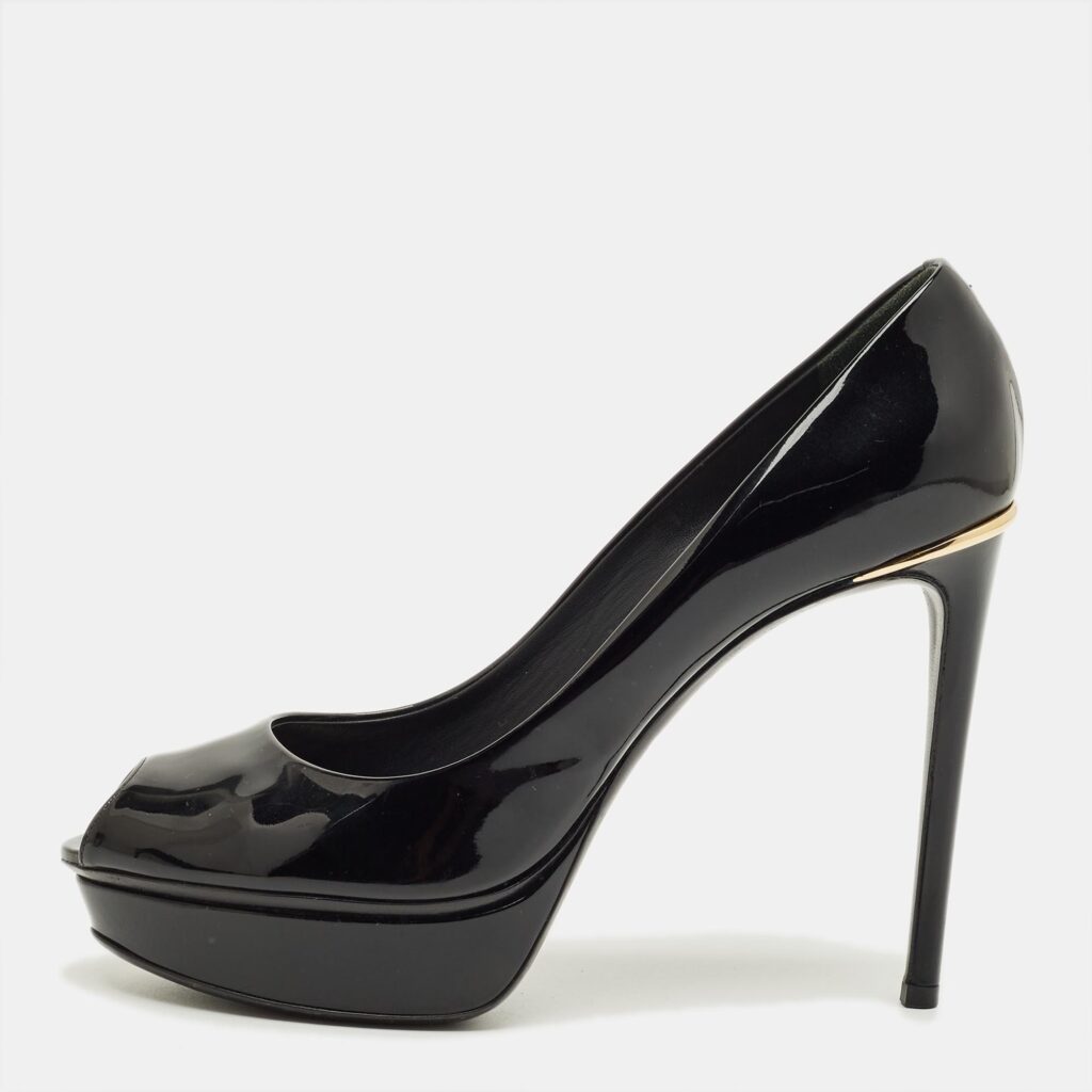 Louis Vuitton Black Patent Leather Oh Really! Platform Peep Toe Pumps Size 38.5