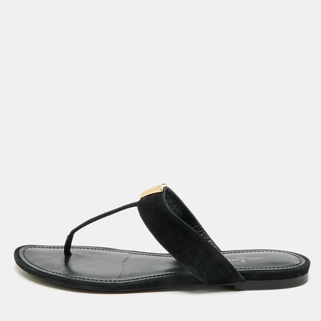 Louis Vuitton Size 38 Black Suede Thong Flat Sandals