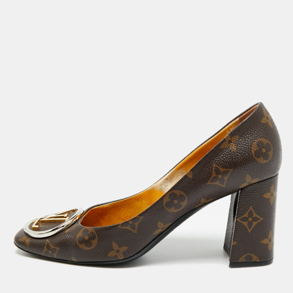 Louis Vuitton Madeleine Size 39 Brown Coated Canvas Block Heel Pumps