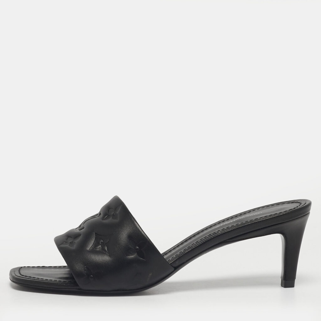 Louis Vuitton Revival Size 37 Black Monogram Embossed Leather Slide Sandals Louis Vuitton Revival Size 37 Black Monogram Embossed Leather Slide Sandals