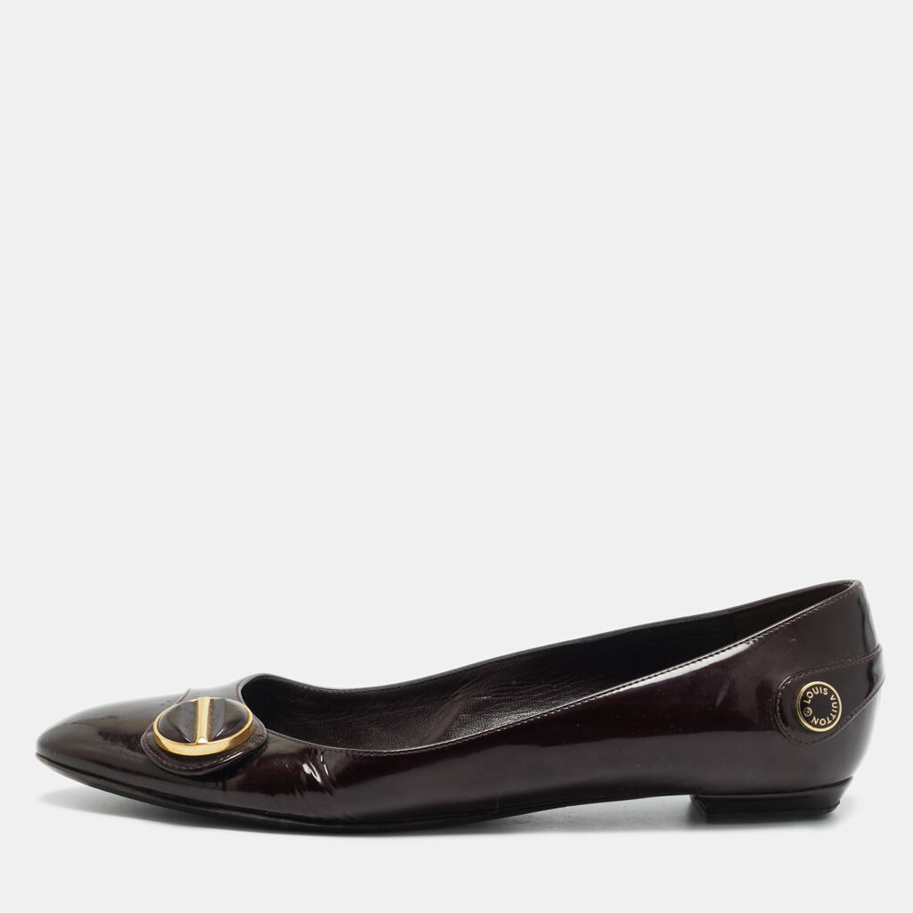 luxury-women-louis-vuitton-used-shoes-p1249014-001-1.jpg Louis Vuitton Sloane Size 37.5 Burgundy Patent Leather Ballet Flats