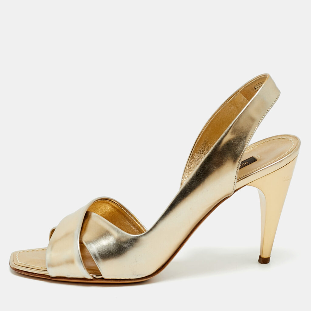 Louis Vuitton Barbara Size 36.5 Gold Leather D'orsay Slingback Sandals