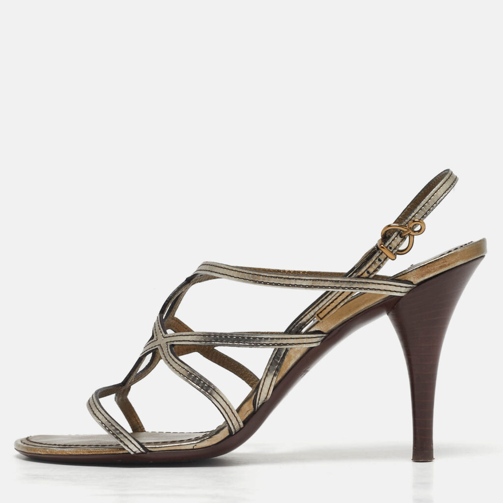 Louis Vuitton Size 37.5 Metallic Leather Strappy Slingback Sandals Louis Vuitton Size 37.5 Metallic Leather Strappy Slingback Sandals