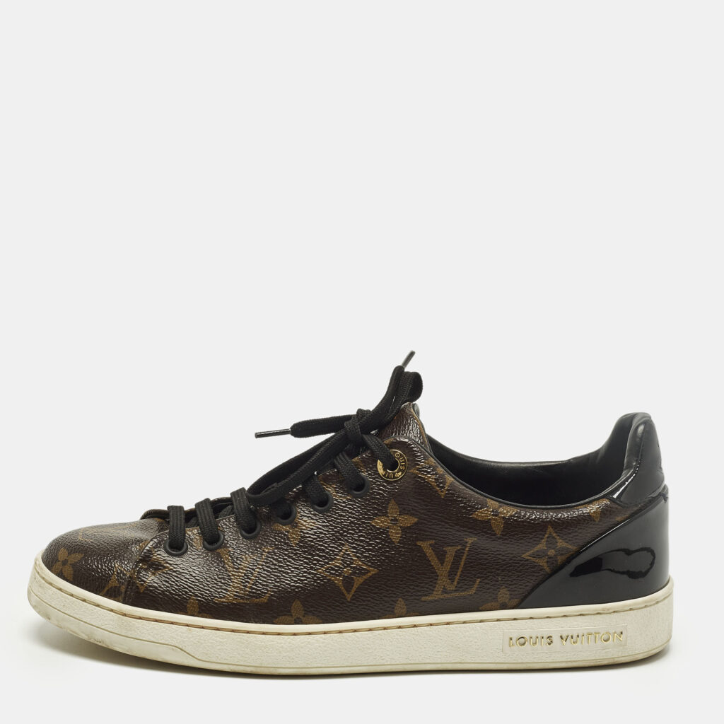 Louis Vuitton Frontrow Size 39 Brown Monogram Coated Canvas and Patent Low Top Sneakers Louis Vuitton Frontrow Size 39 Brown Monogram Coated Canvas and Patent Low Top Sneakers