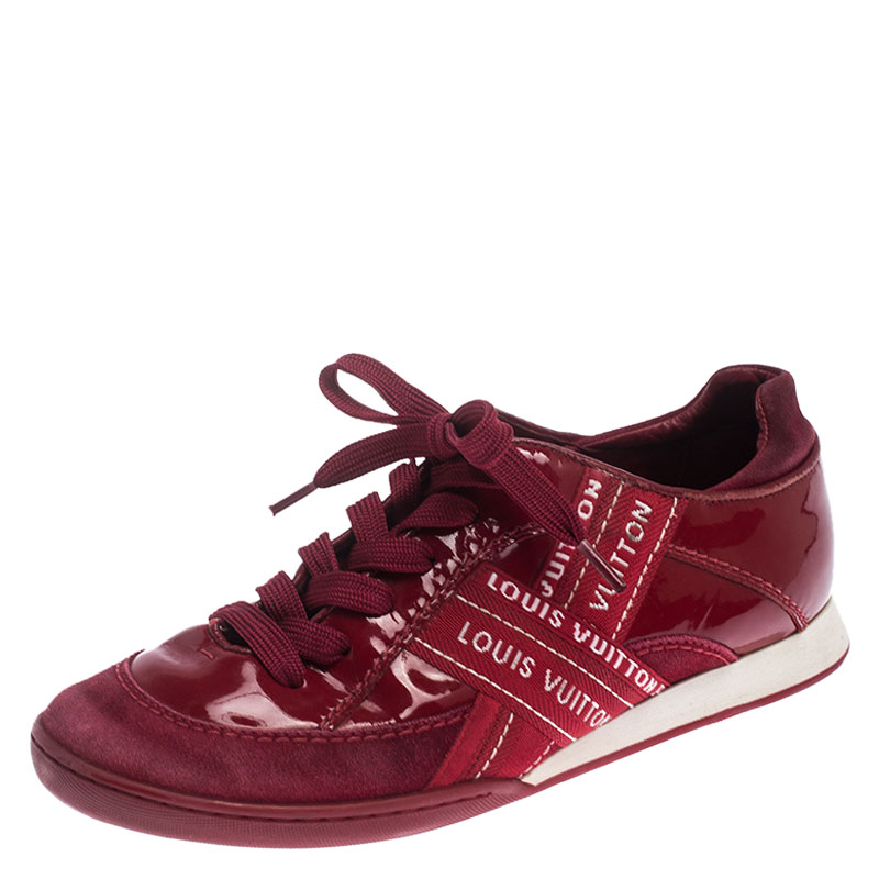 Louis Vuitton Red Patent Leather, Suede And Fabric Logo Sneakers Size 37 Louis Vuitton Red Patent Leather, Suede And Fabric Logo Sneakers Size 37