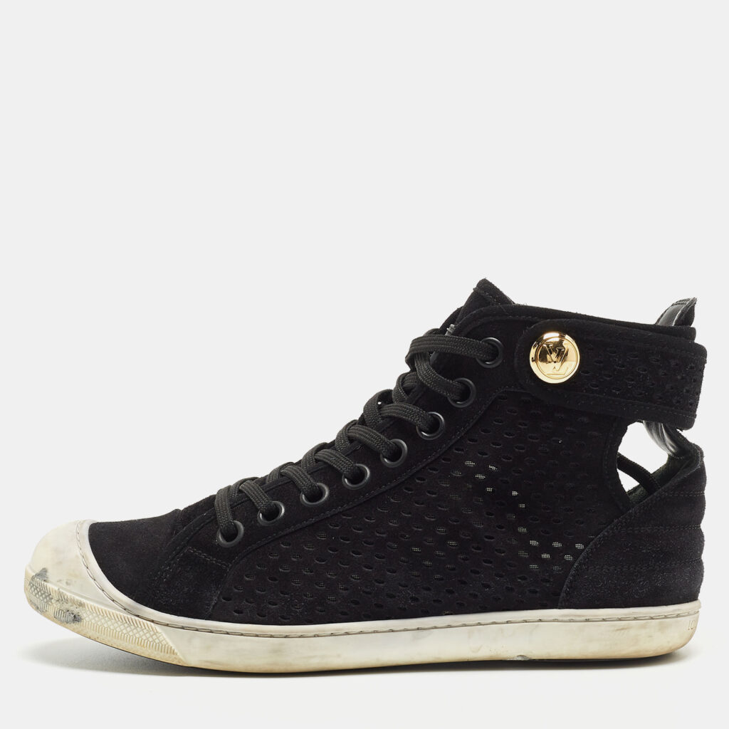 Louis Vuitton Black Laser Cut Suede High Top Sneakers Size 37 Louis Vuitton Black Laser Cut Suede High Top Sneakers Size 37