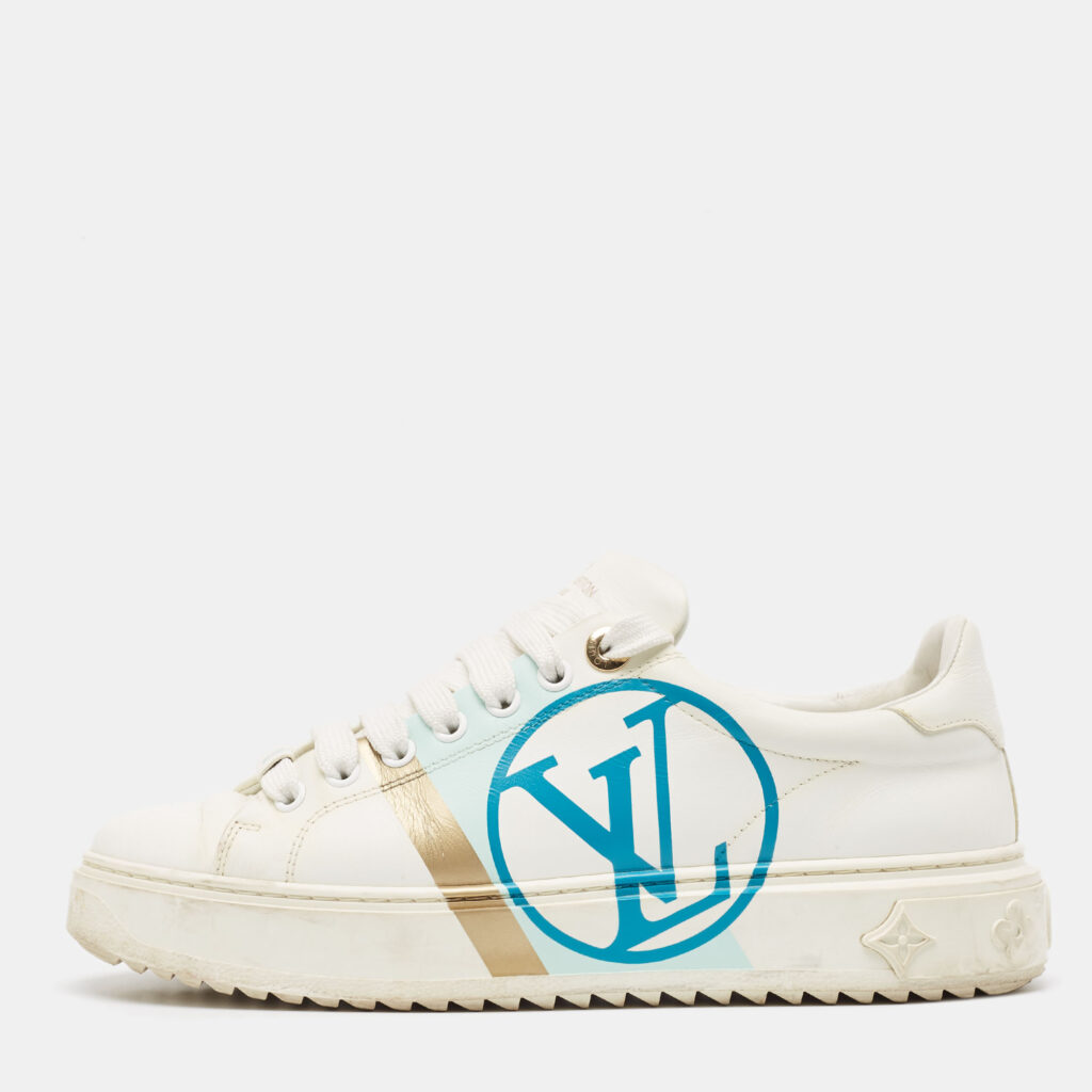 luxury-women-louis-vuitton-used-shoes-p987524-002-1.jpg Louis Vuitton White Leather Time Out Sneakers Size 38