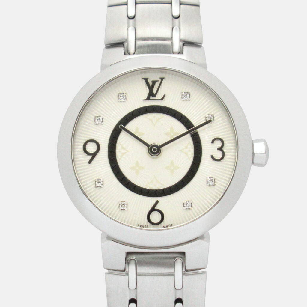 Louis Vuitton Tambour Q12MG Quartz Silver Stainless Steel Women's Wristwatch 28 mm Louis Vuitton Tambour Q12MG Quartz Silver Stainless Steel Women's Wristwatch 28 mm