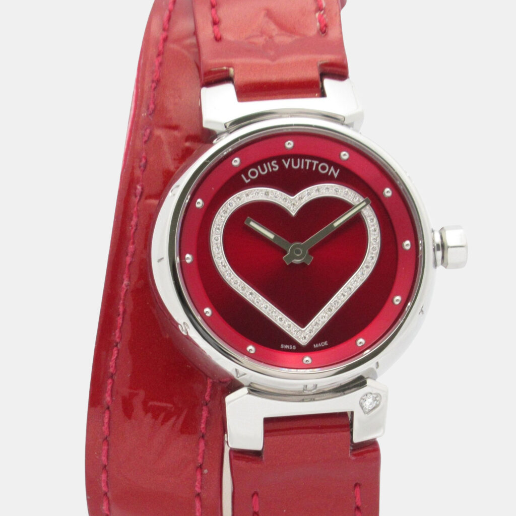 Louis Vuitton Tambour Q121Z Quartz Red Stainless Steel Women's Wristwatch 28 mm Louis Vuitton Tambour Q121Z Quartz Red Stainless Steel Women's Wristwatch 28 mm