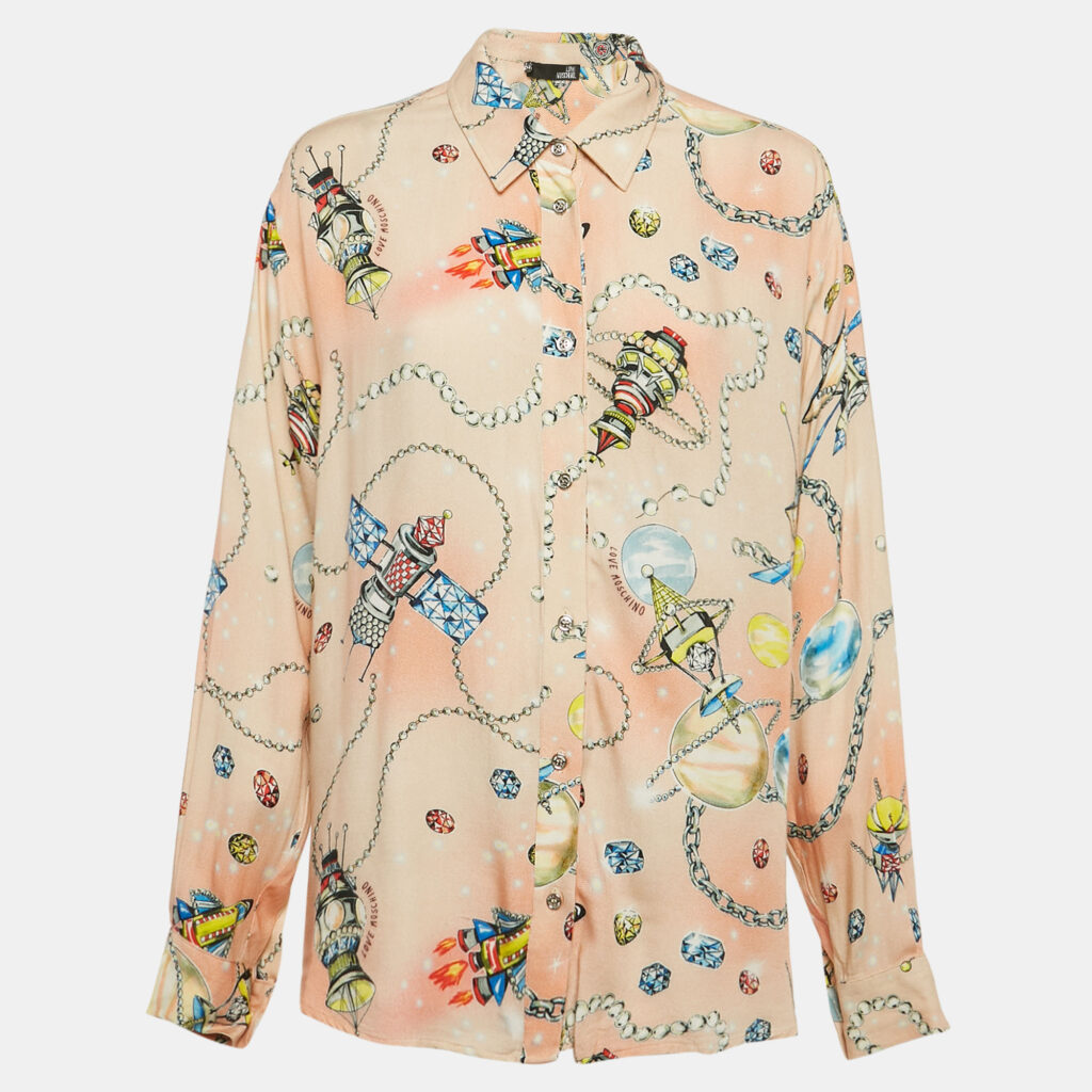Love Moschino Multicolor Viscose Button Front Oversized Shirt M