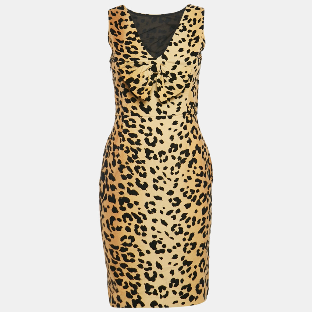 luxury-women-love-moschino-used-clothes-p1107753-004-1.jpg Love Moschino Brown Leopard Print Velour Bow Detail Short Dress S