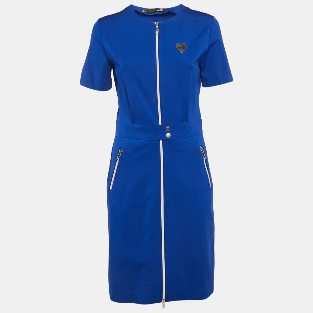 Love Moschino Blue Logo Plaque Jersey Zipper Detail Mini Dress M Love Moschino Blue Logo Plaque Jersey Zipper Detail Mini Dress M