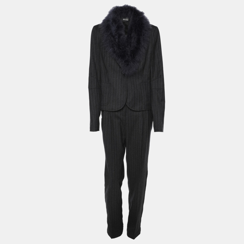 Love Moschino Dark Grey Virgin Wool Fur Suit M Love Moschino Dark Grey Virgin Wool Fur Suit M