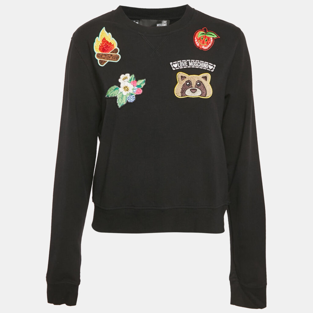 Love Moschino Black Cotton Knit Applique Sweatshirt M Love Moschino Black Cotton Knit Applique Sweatshirt M