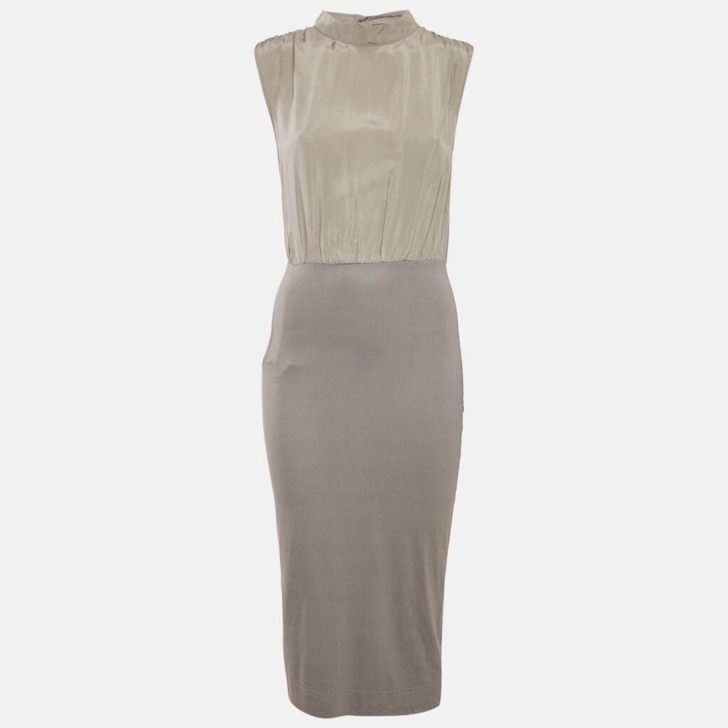 Love Moschino Grey Jersey and Satin Sleeveless Midi Dress S Love Moschino Grey Jersey and Satin Sleeveless Midi Dress S