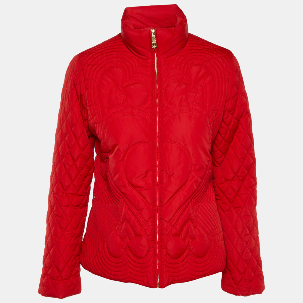 Love Moschino Red Quilted Nylon Zip Up Jacket M