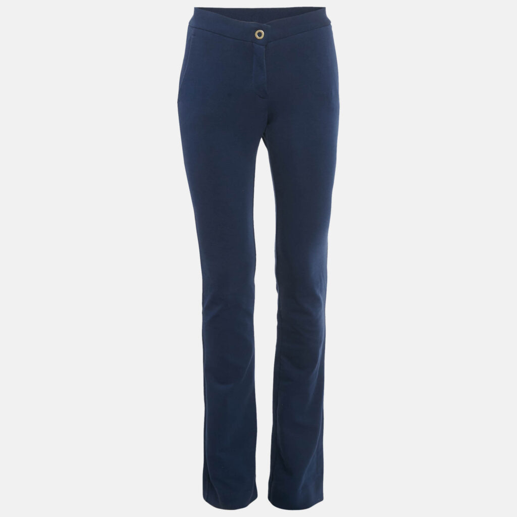 Love Moschino Navy Blue Cotton Bled Wide Leg Trousers S
