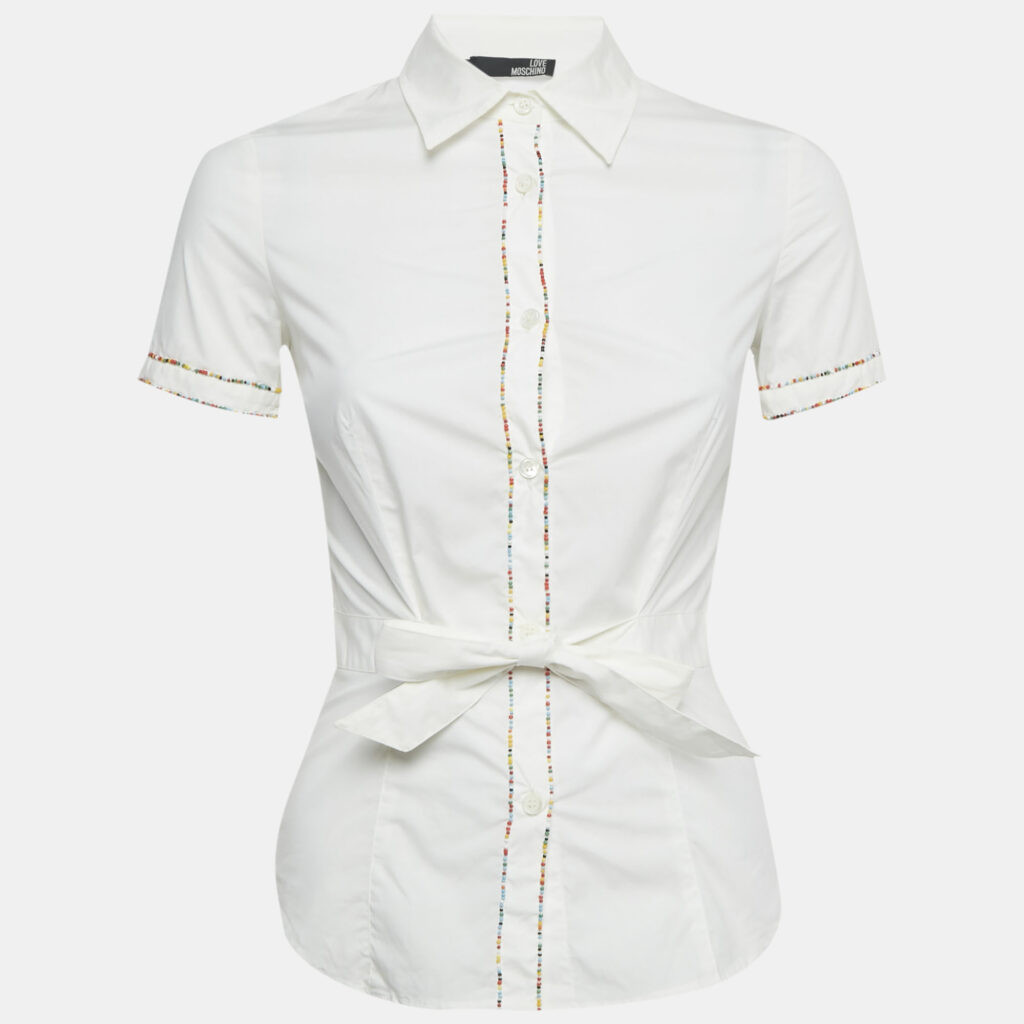 Love Moschino White Beaded Cotton Shirt S