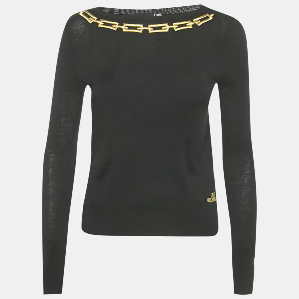 Love Moschino Black Embroidered Cotton Sweater M Love Moschino Black Embroidered Cotton Sweater M