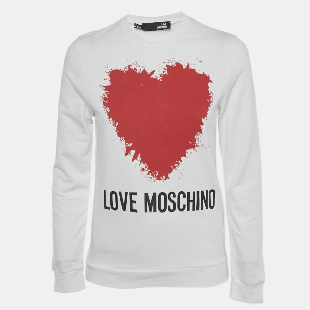 luxury-women-love-moschino-used-clothes-p1219708-001-1.jpg Love Moschino White Heart Print Cotton Sweatshirt S