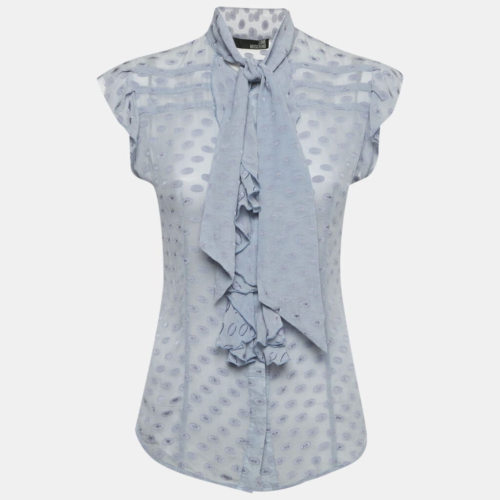 Love Moschino Lavender Fil Coupe Silk Frill Detail Sheer Top S