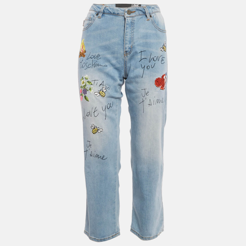 Love Moschino Blue Embroidered Denim Jeans S Waist 30" Love Moschino Blue Embroidered Denim Jeans S Waist 30"