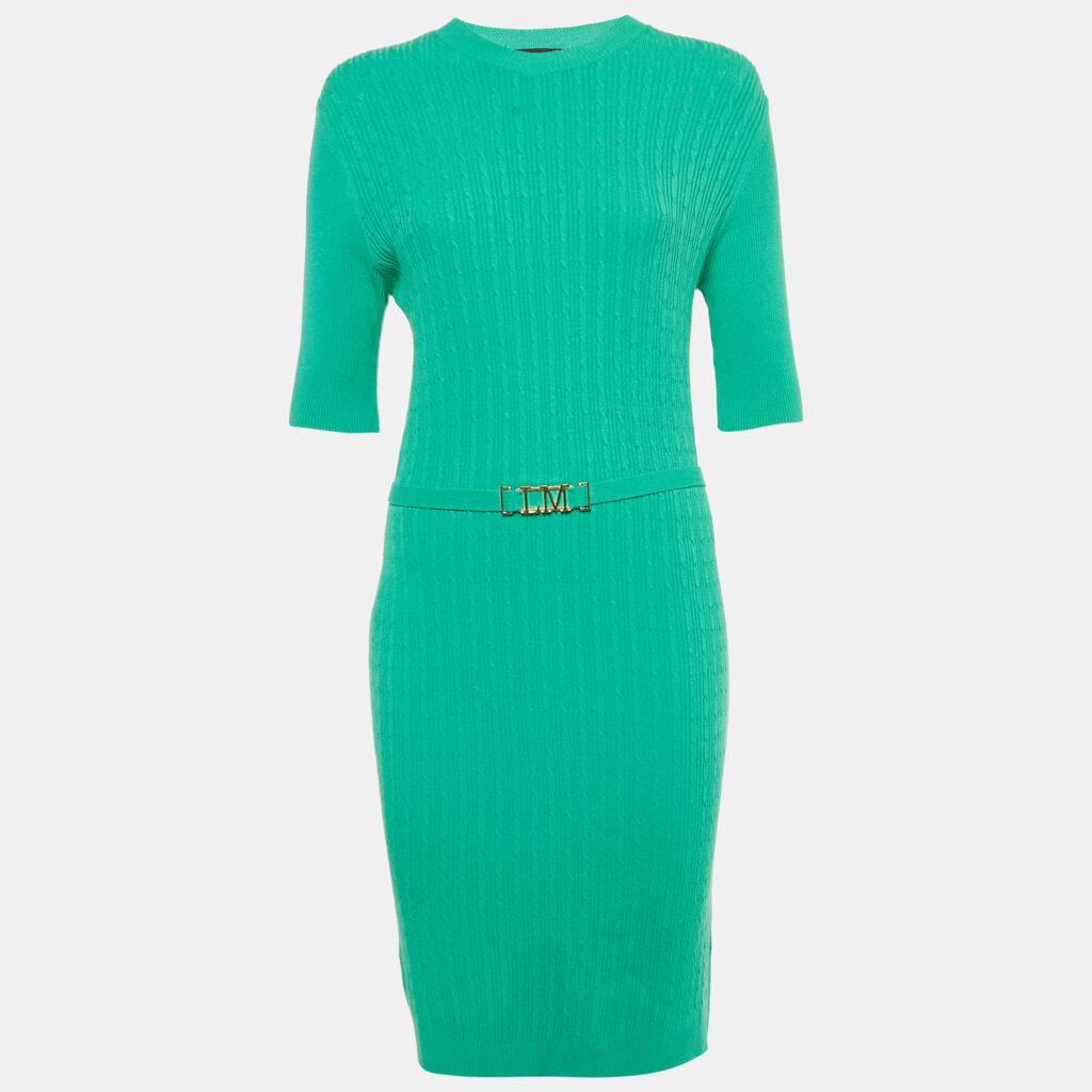 Love Moschino Green Knit Belted Midi Dress L Love Moschino Green Knit Belted Midi Dress L