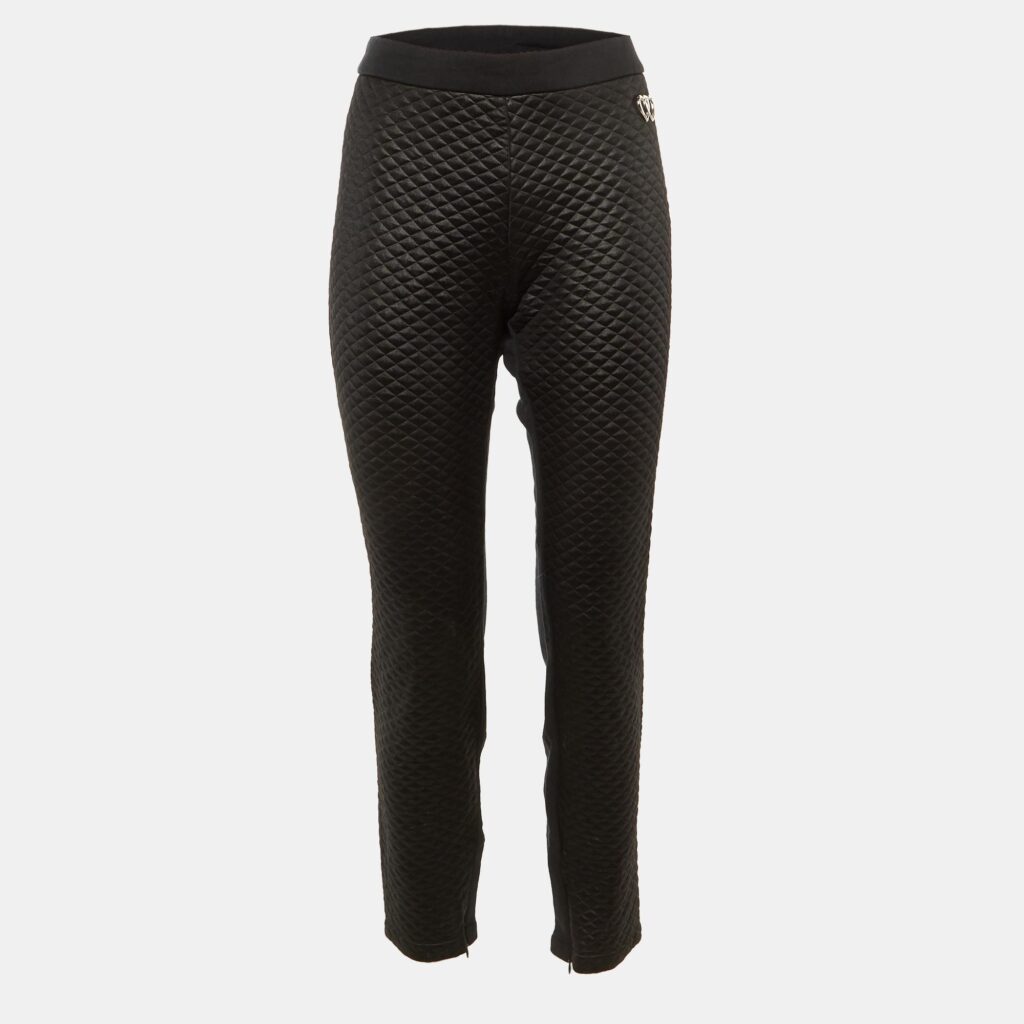 Love Moschino Black Quilted Crepe Trousers L Love Moschino Black Quilted Crepe Trousers L