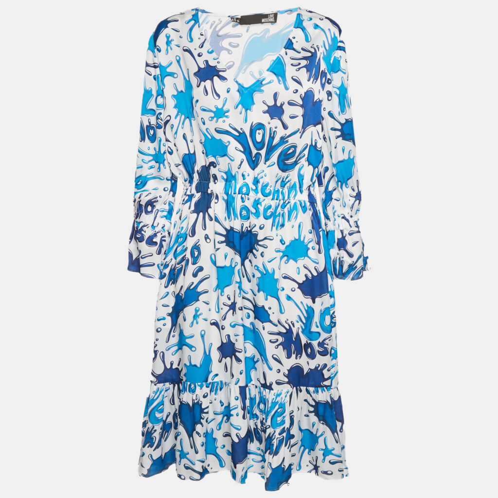 luxury-women-love-moschino-used-clothes-p1241065-009-1.jpg Love Moschino Blue/White Paint Splashed Satin Midi Dress M