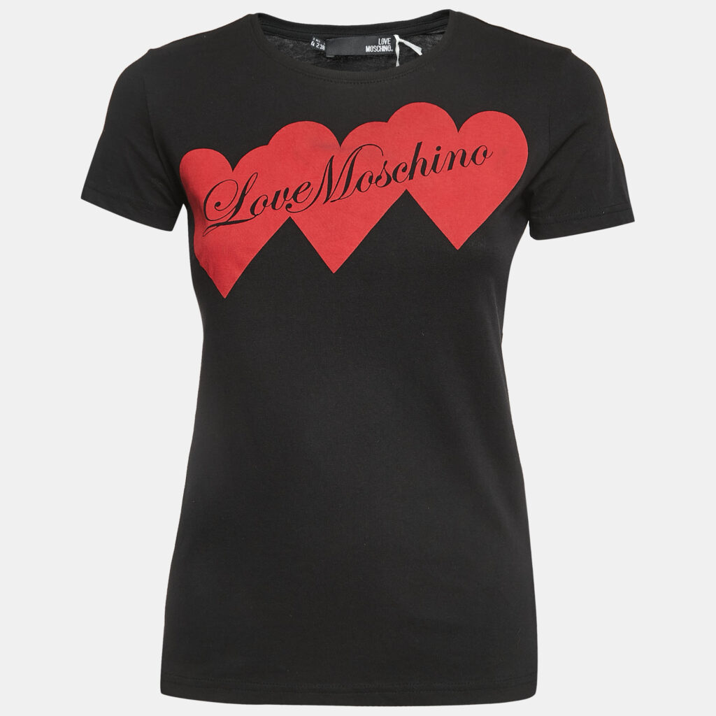 Love Moschino Black Logo Print Cotton Short Sleeve Slim Fit T-Shirt S